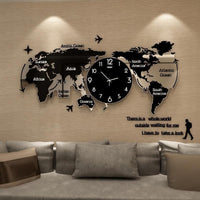 World Map 3D Stickers Hanging Clock